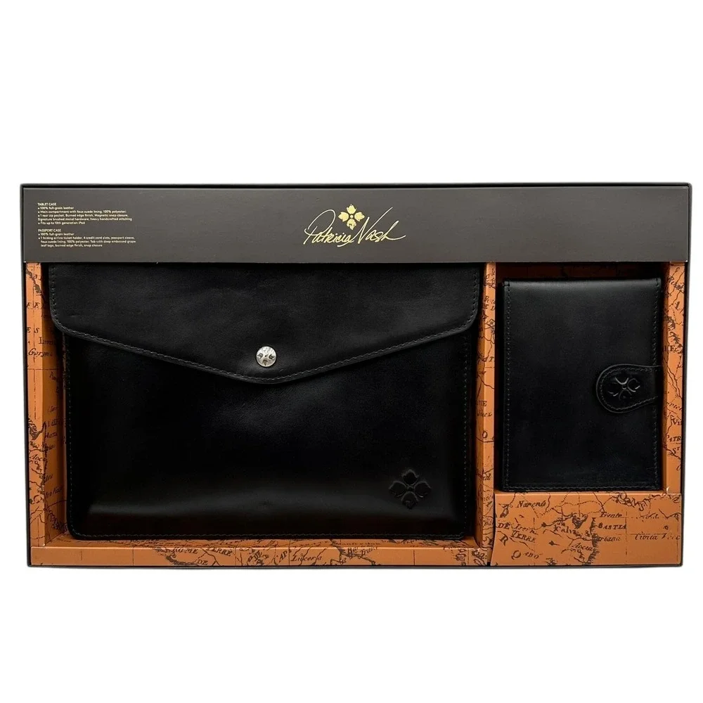 Patricia Nash Leather Tablet Holder & Passport Case Gift Set Black Matching Set‎